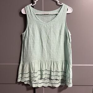 Valentina Naldi Women Made In Italy Ruffle Trim Eyelet Tank Top Green Small